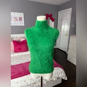 Vibrant Green Fuzzy Sleeveless Top